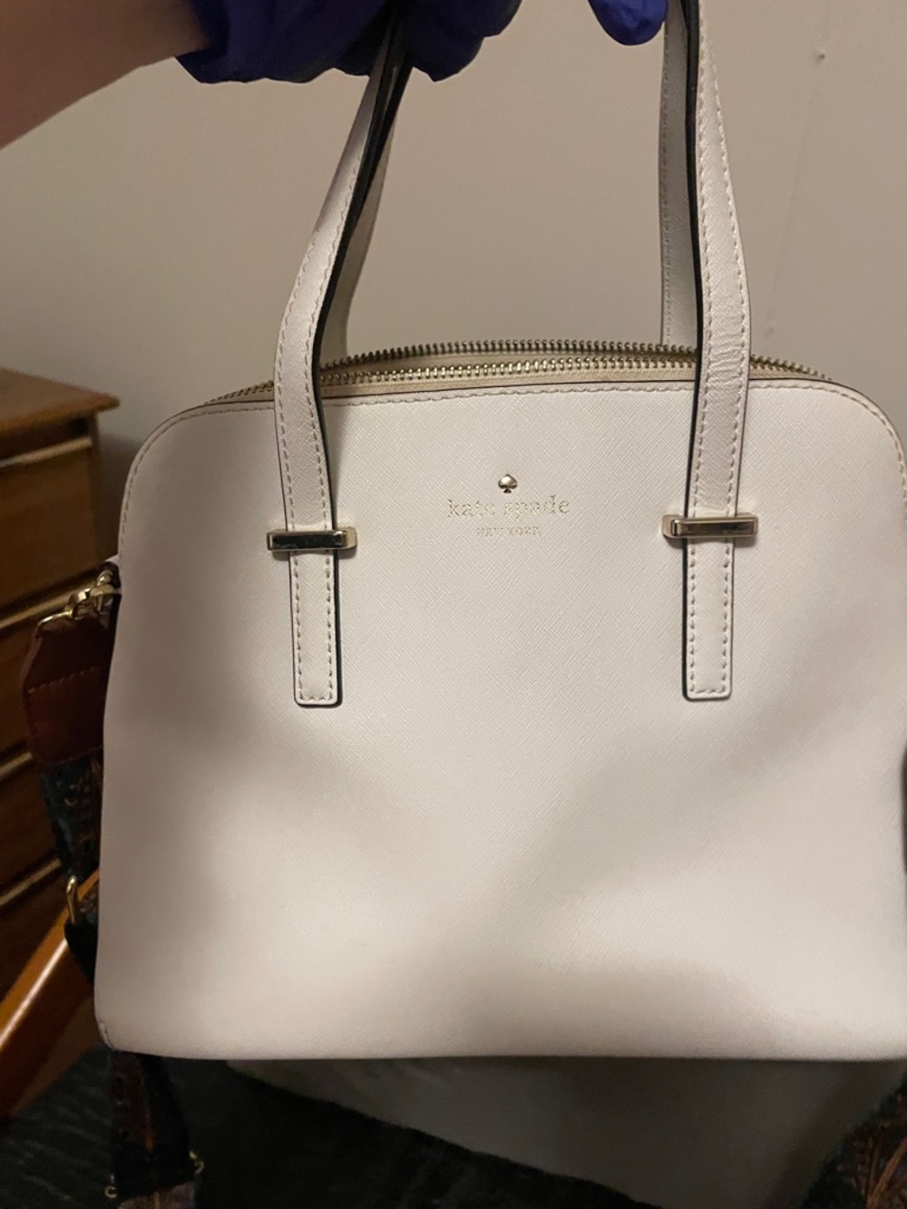 kate spade Cream Saffiano Leather Satchel with Patterned Strap - Picture 10 of 16